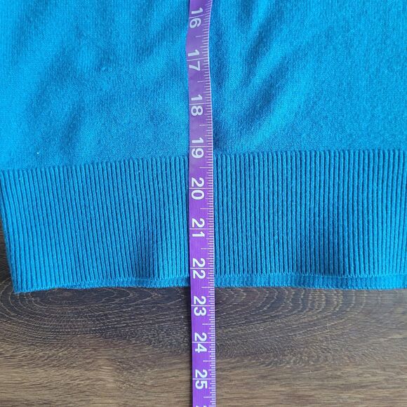 Loft Sweater Medium Teal Puff Sleeve Solid Round Neck Long Sleeve Soft 593282 - Picture 14 of 16